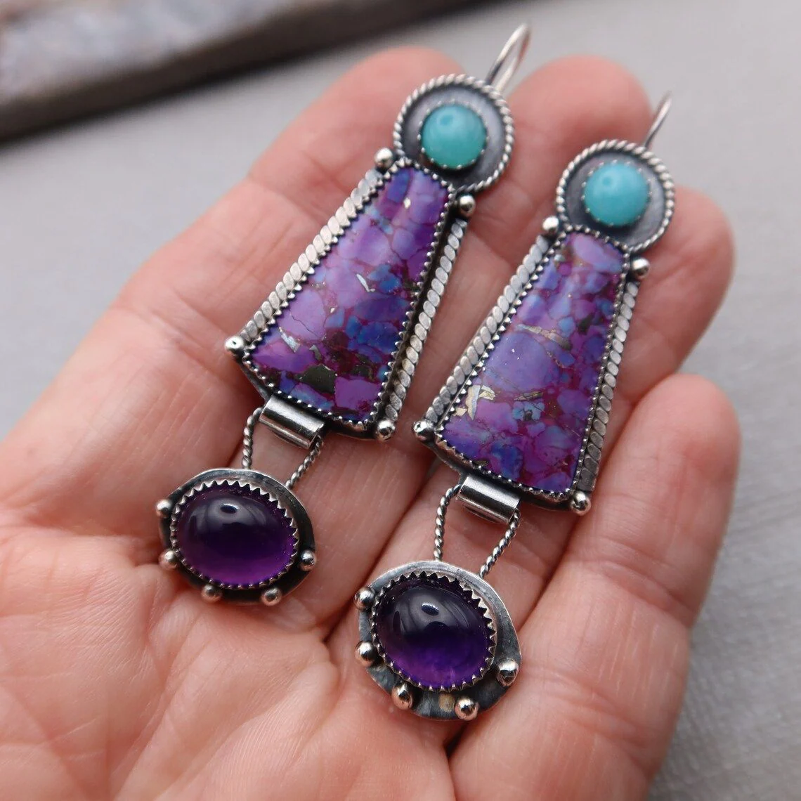 Vintage Purple Crystal & Stone Earrings