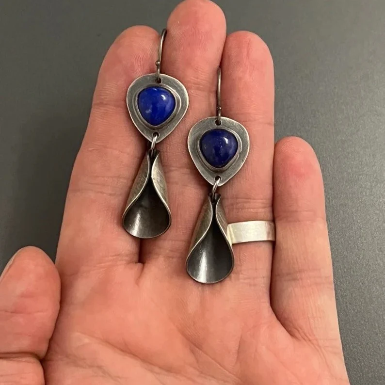 Vintage Blue Stone Silver Earrings