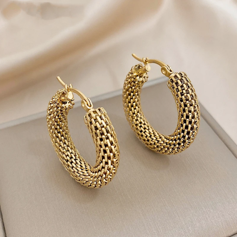 Elegant Gold Mesh Hoop Earrings