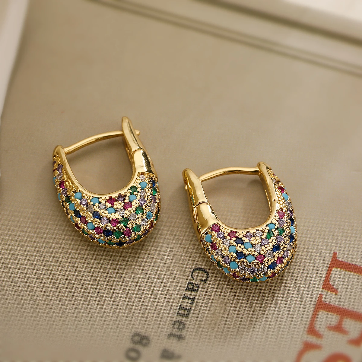 Elegant Colorful Inlaid Crystal Earrings