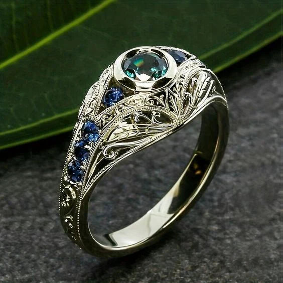 Vintage Blue Green Silver Bright Ring